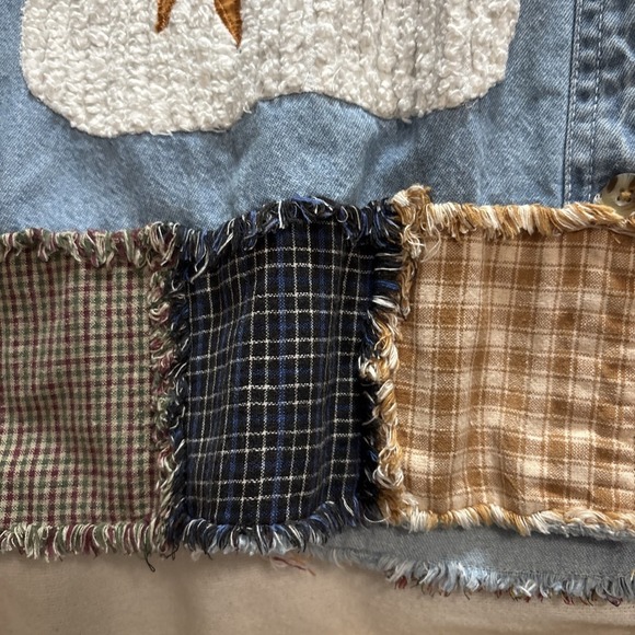 Vintage Button Down Denim Shirt Snowman Embroidered Patchwork Americana SzS - Picture 4 of 12